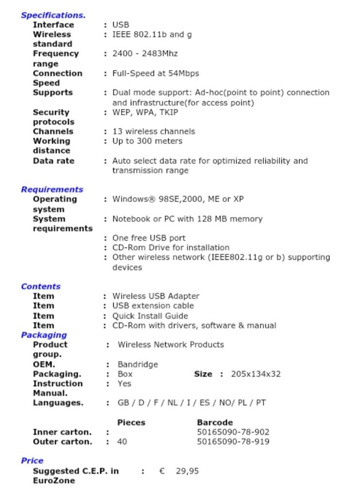 Безжична мрежова карта USB wireless lan