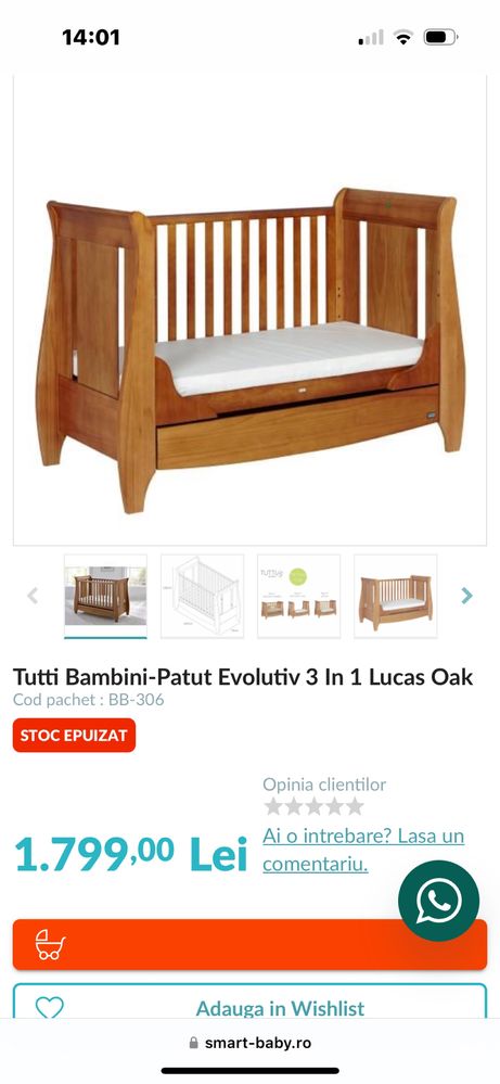 Patut evolutiv 3 in 1, 140*70cm, Lucas Oak, Tutti Bambini + Saltea