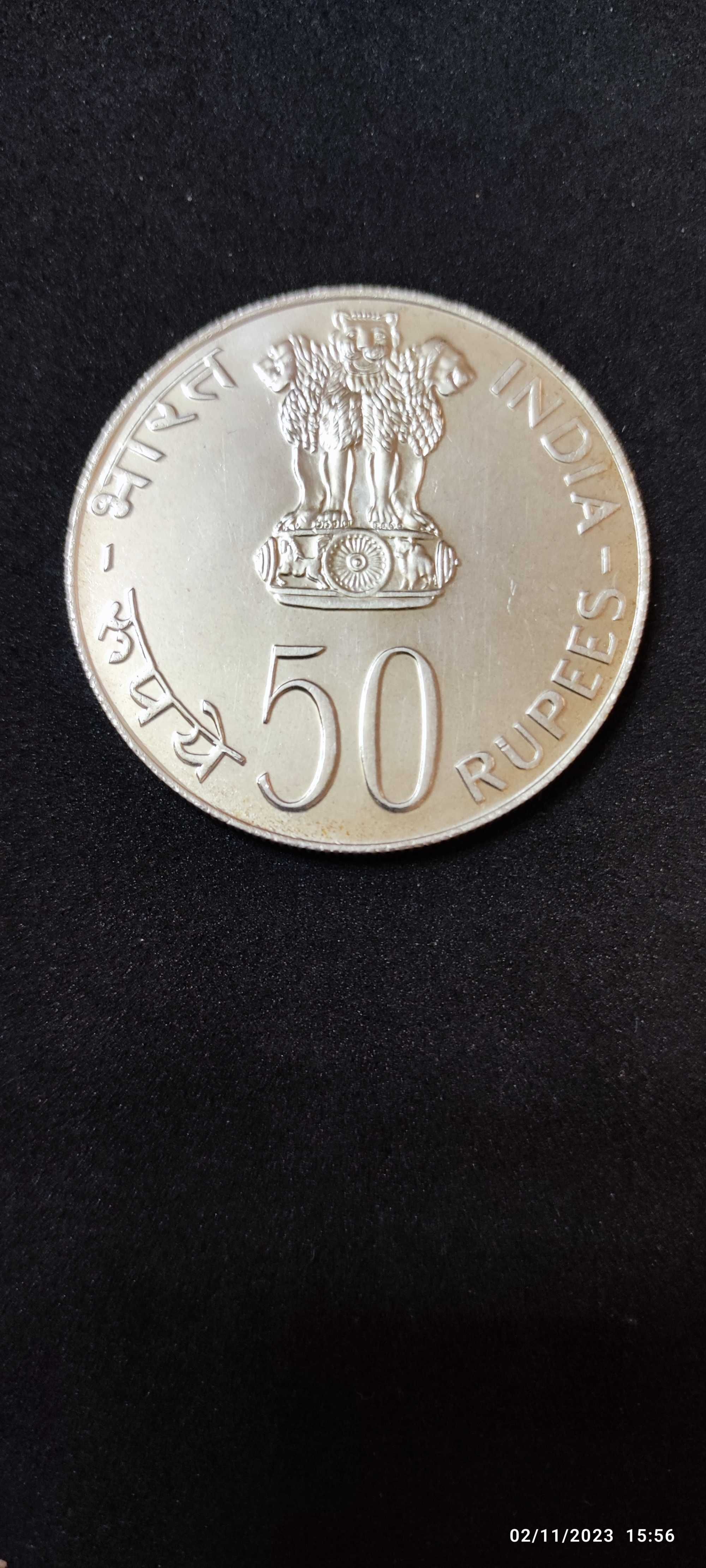 Moneda argint 50 Rupees, INDIA, 1978