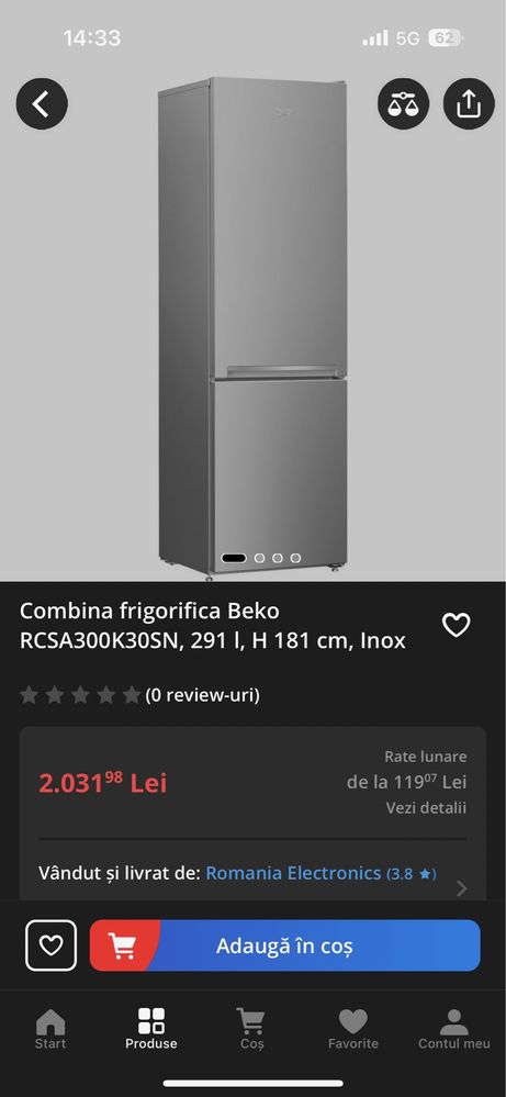 Combina frigorifica BEKO- frigider 291 litri