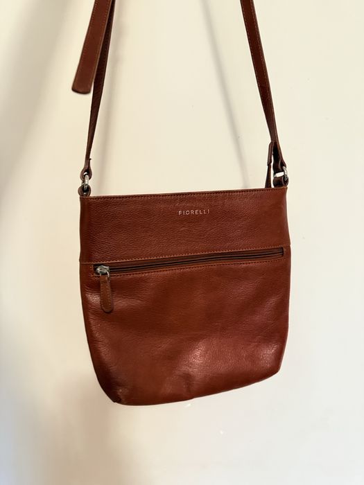 Кафява дамска чанта, естествена кожа, Fiorelli, италианска