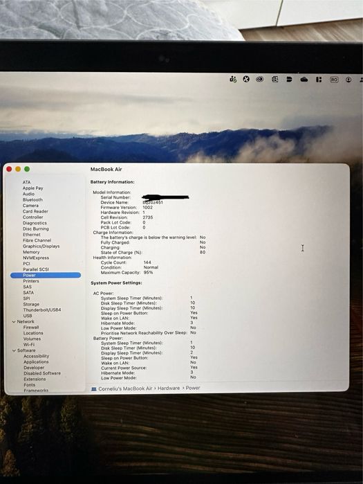 Macbook Air 13inch, M1, 8Gb, 256gb, 95% baterie