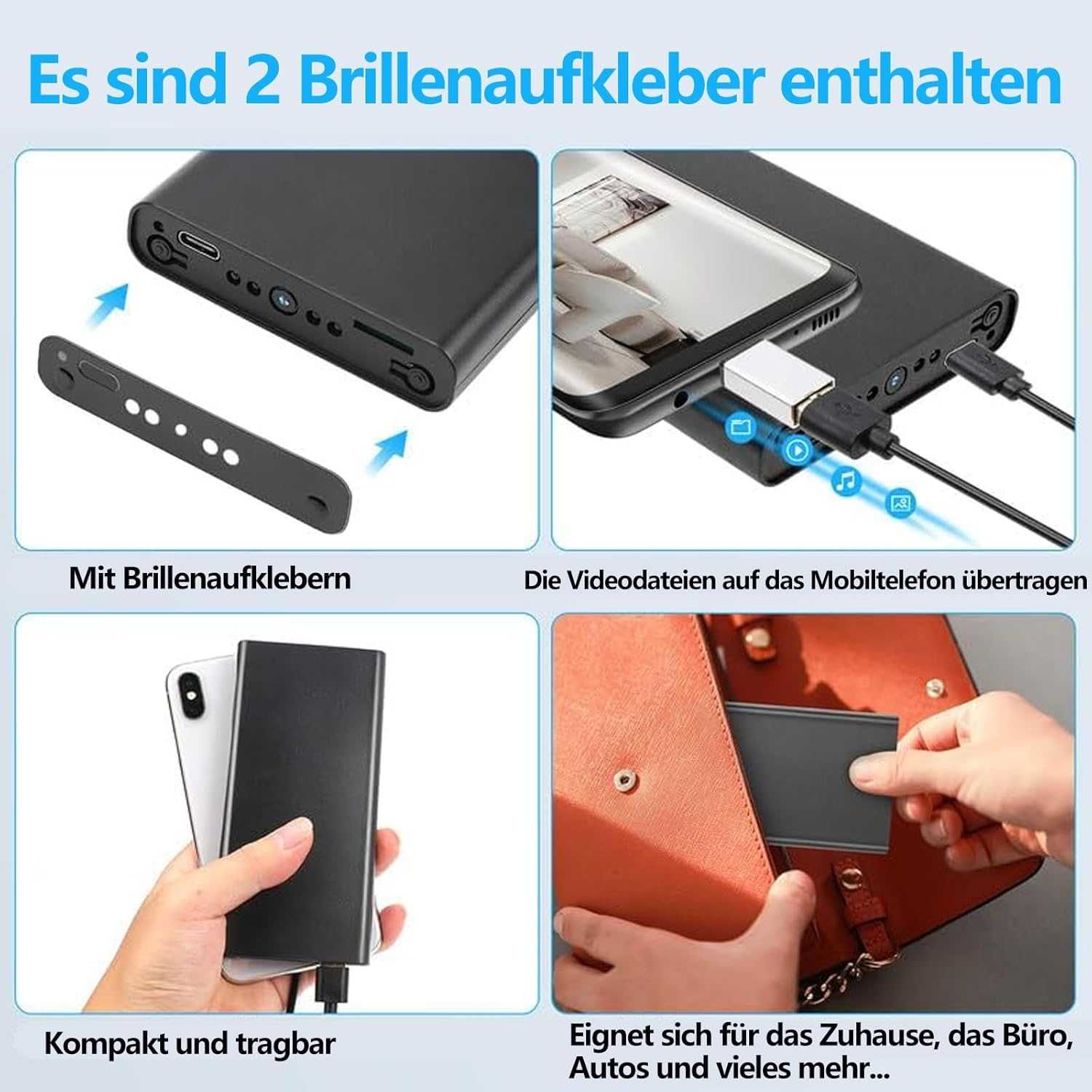 Cameră spion 1080p, cu powerbank de 10.000 mAh, filmare nocturna + SD