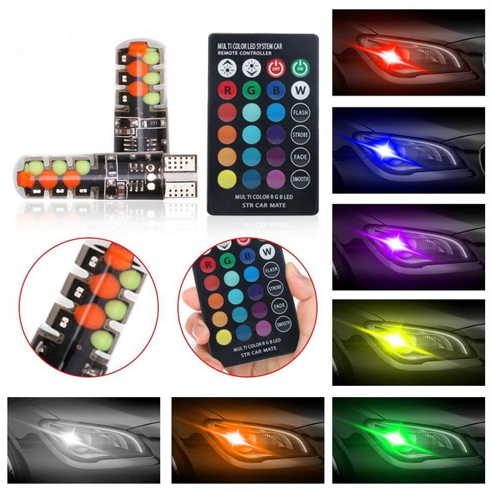 Rgb многоцветни габаритни лед диодни крушки тип 5w5 - т10 12v ...