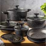 Set oale si tigai, 12 bucati, acoperit antiaderent, negru cu manere