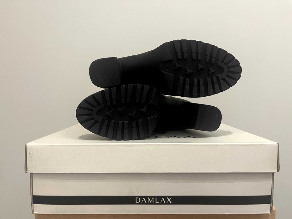 Боти естествена кожа на висок ток с платформа, черни