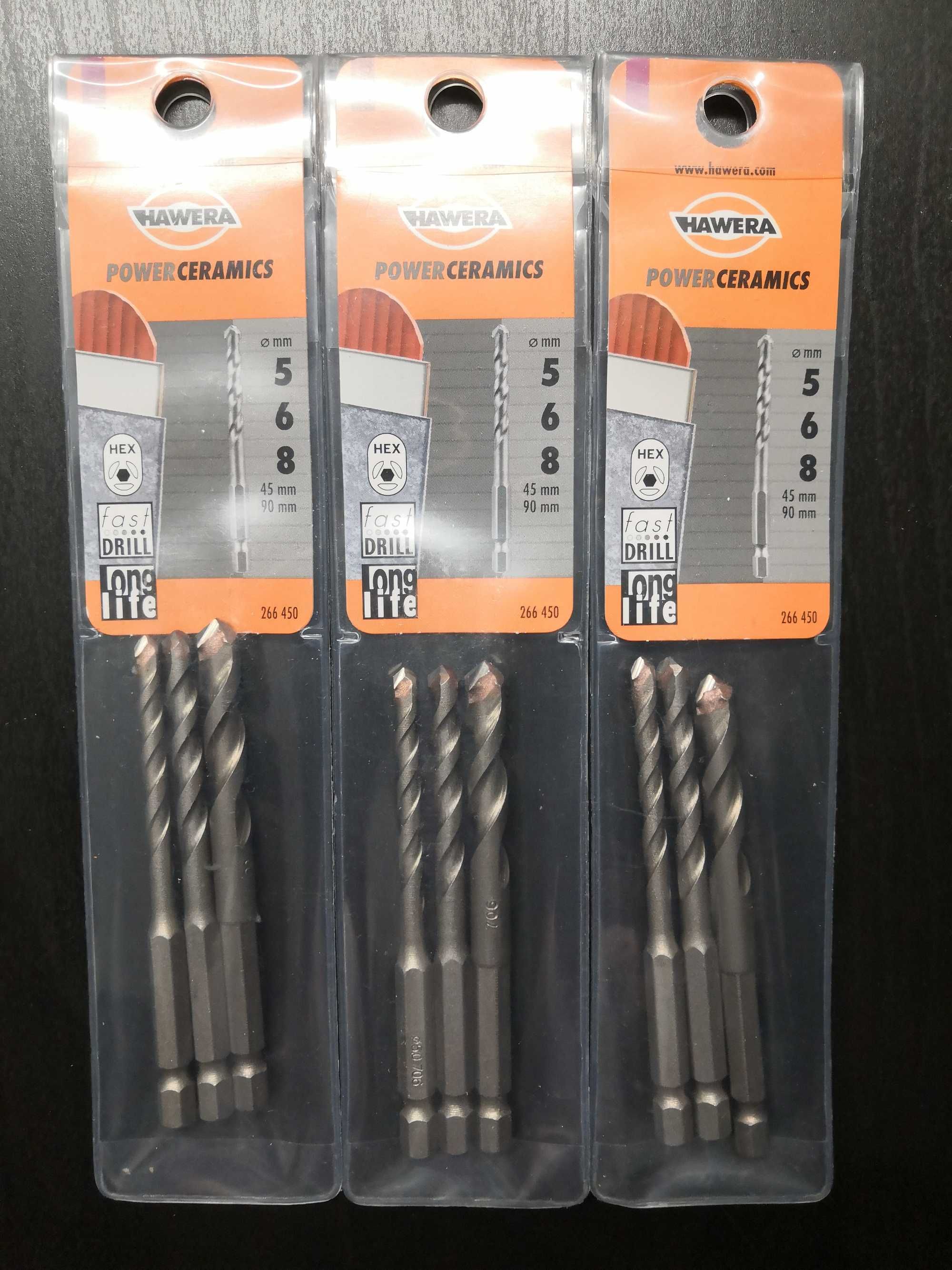 Hawera Bosch set 3 burghie pentru ceramica Hex-9 prindere 1/4"