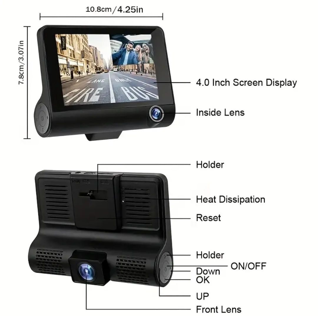 4 инча Dash Cam Видеорегистратор Камера за Кола с 2 лещи + 32GB карта