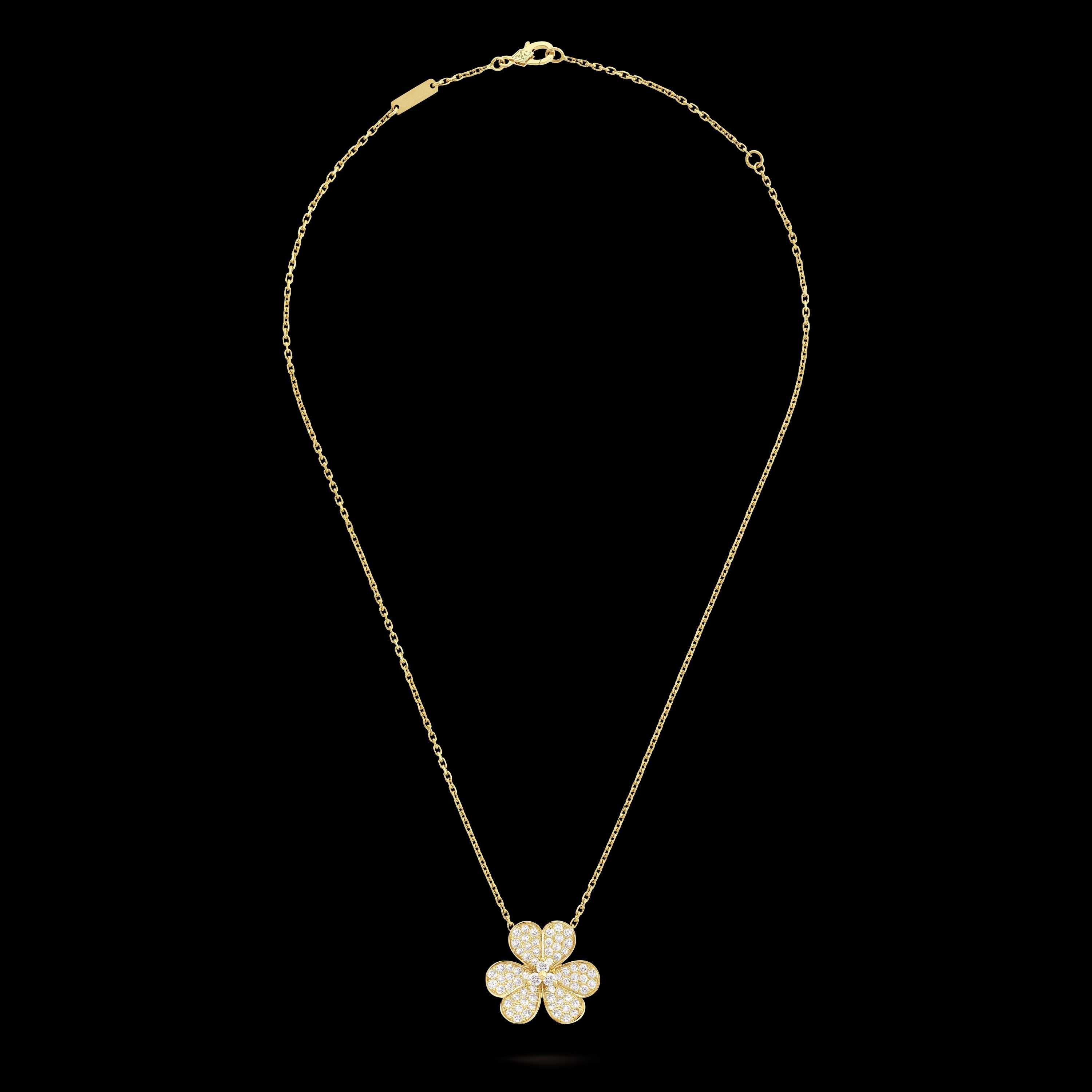 Van Cleef & Arpels VCA Gold Frivole Large Diamond Clover Дамско Колие