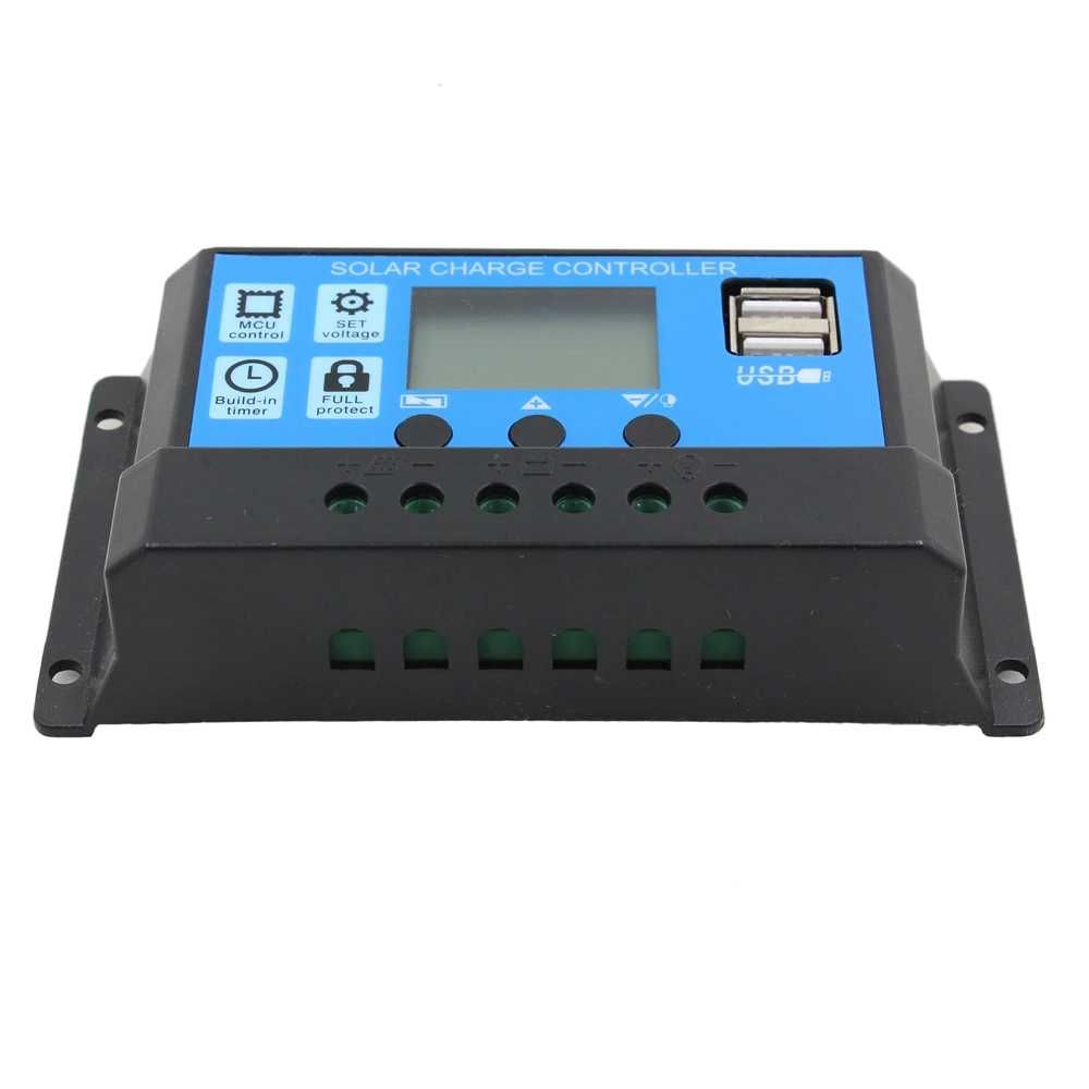 Controler incarcare solara , 30A, 12V/24V, Afisaj LCD, Negru/Albastru