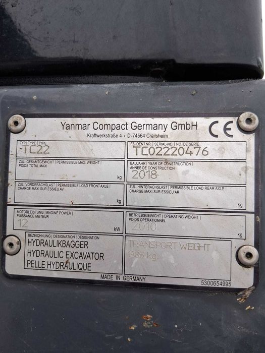 Excavator Yanmar TC22 1.9 T an 2018 1.550 H senile extensibile 4 cupe