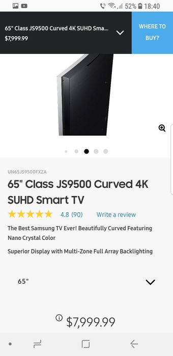 Samsung 65" Class JS9500 Curved 4K SUHD Smart TV