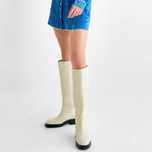 ZARA NEW Cizme înalte flats albă 100% piele pull on ridding