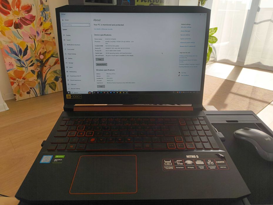 Vand Laptop Acer Nitro 5 i7-9750H, 15,6'', 16GB RAM, 512GB, GTX 1650