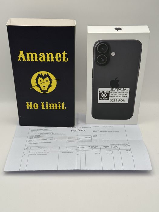iPhone 16 Black 128GB Sigilat Factura Garantie 2Ani, AMANET NO LIMIT.