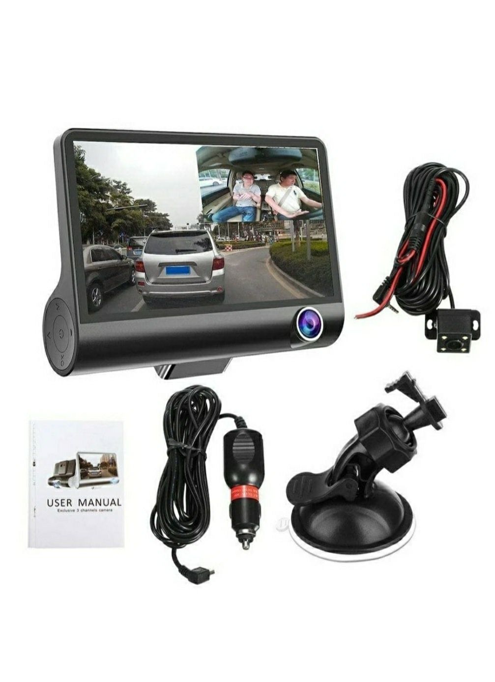 Camera video auto WDR tripla DVR Full HD 1080P 4 inch negru