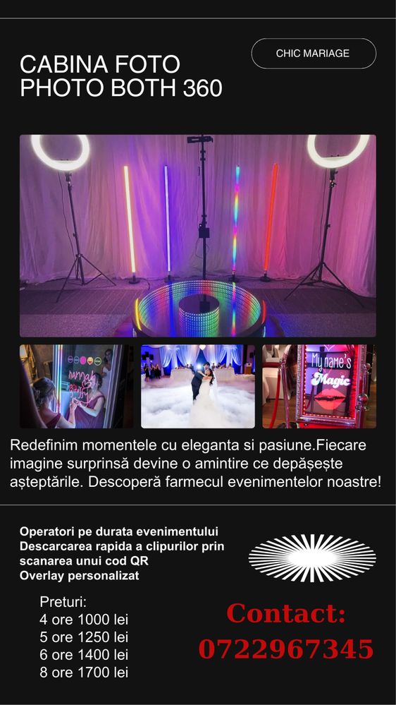 Cabina foto/ Oglinda foto(magica)/ Platforma 360/ Video Booth/Decor
