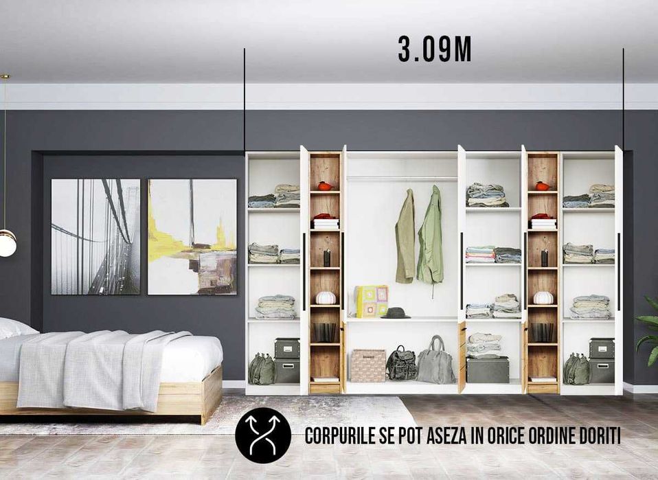 Dressing 3.09m / Dulap Dormitor Timea - Transport Gratuit in 4-10 zile