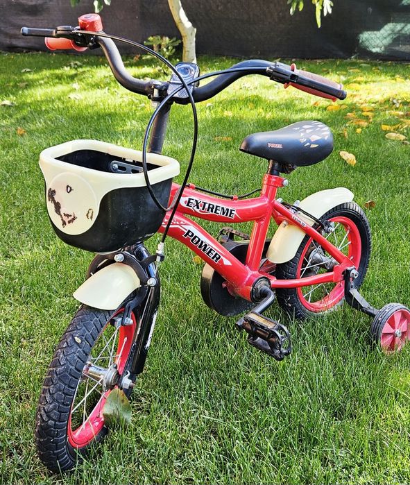 Bicicleta cu roti ajutatoare Extreme Power 2-6 ani, Negru/Rosu