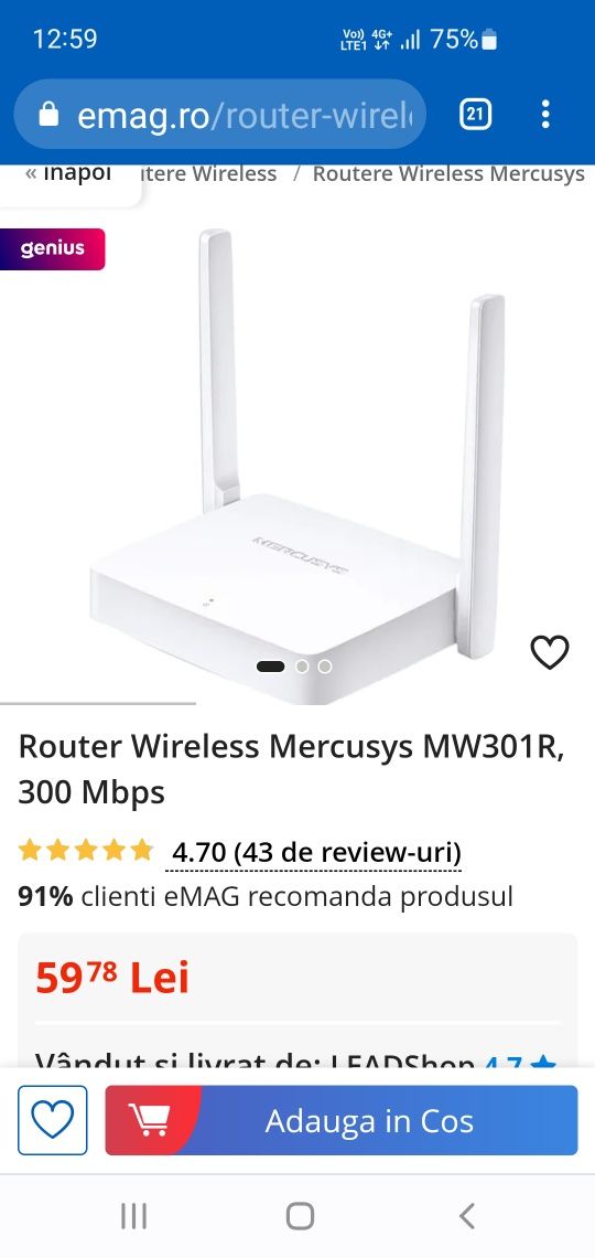 Router Mercusys Mw301r transport gratuit 29.02