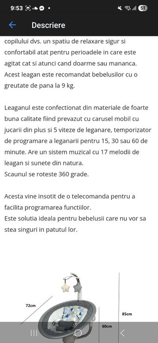 Balansoar electric bebe