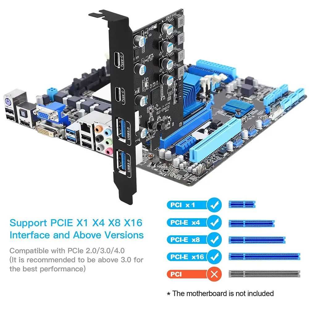 PCI Карта USB 3.2 Gen 1 Type C и USB 3.0 без доп. захранване