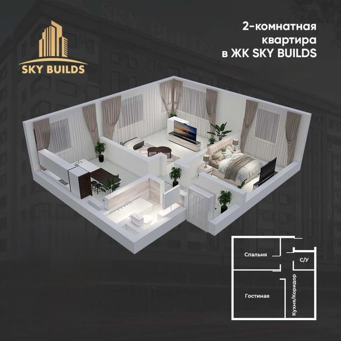 2 комнаты 2/4/10 Лисунова, Sky Builds, Кадышева, Новостройка Кинотеатр