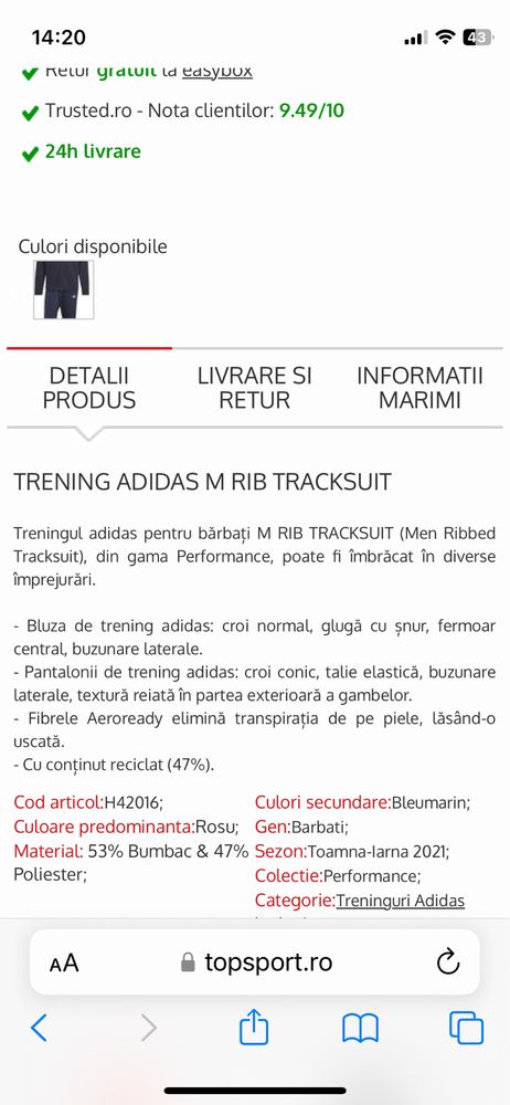 Vand trening Adidas,nou cu eticheta