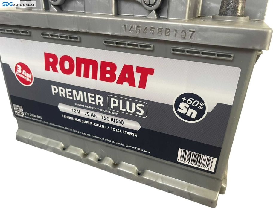 Baterie Acumulator Auto 75AH 750A Rombat Premier Plus 5752K30075 Volkswagen Audi Seat Skoda Ford Opel Toyota BMW Mercedes Renault Peugeot Dacia [B4560]