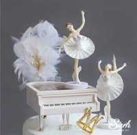 Decoratiune tort Balerina_balerine alba_roz_lila 14.5 cm_fustite tulle
