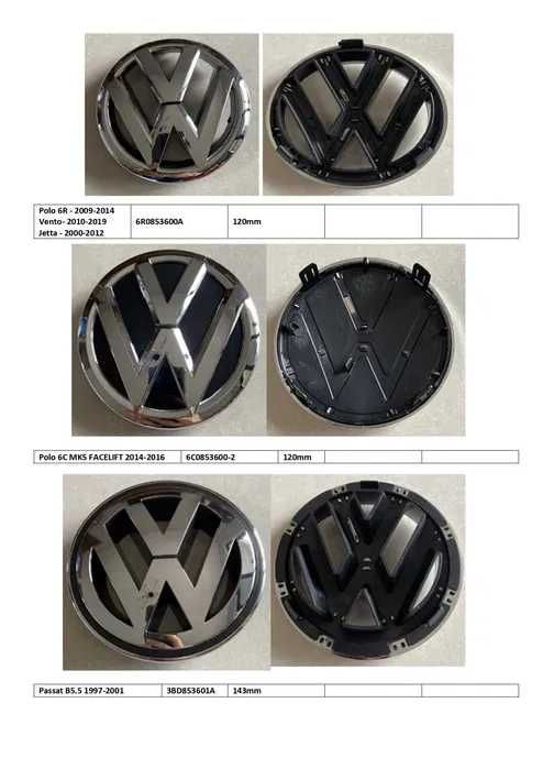 Емблема VW Golf/Passat/Touran/Polo/Transporter/Jett/Kaddy/Bora