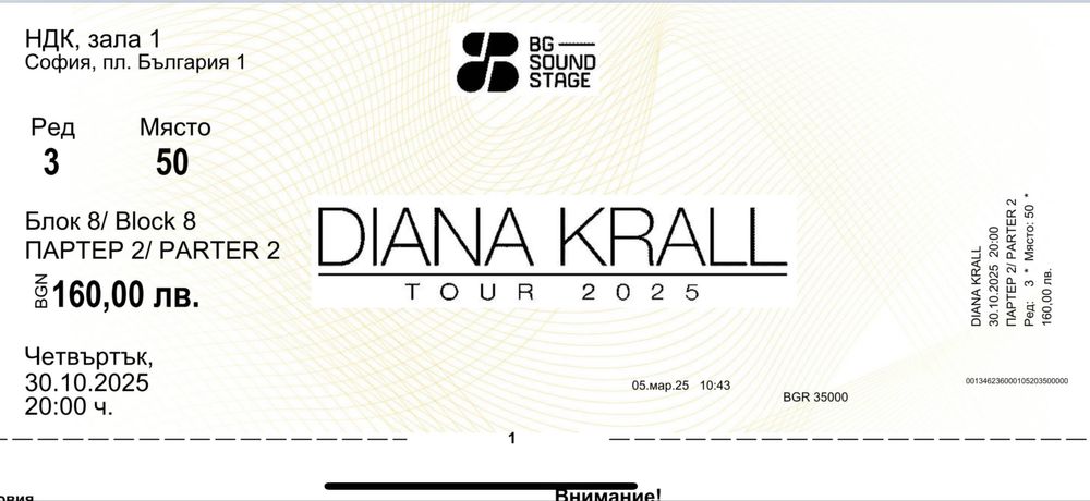 2 билета за DIANA KRALL в София, 30.10.2025