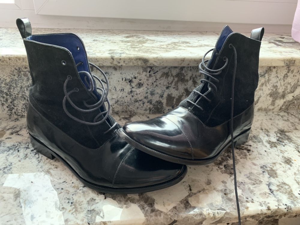 Handmade Genuine Black Navy Boot, Men's Ankle High Lace Up Boot