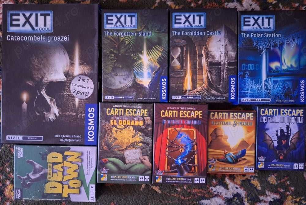 Diferite board games, boardgames, cardgame, exit, escape room