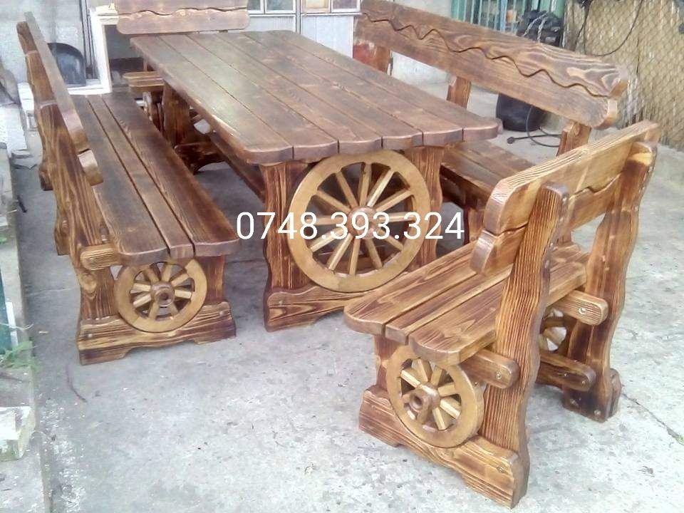 Set Masa cu bănci  lemn  masiv  leagan rustic