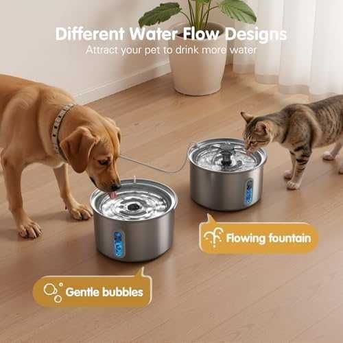 Нов Фонтан за котки 3.5L неръждаема стомана с LED и филтър за вода