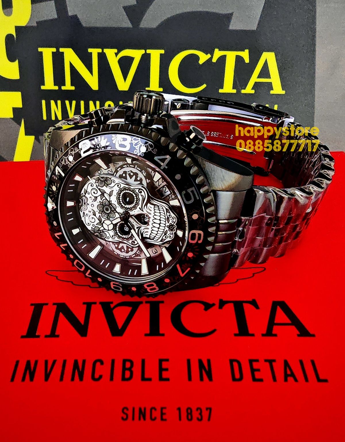INVICTA Muertos black steel 44 mm, Инвикта нов ръчен часовник