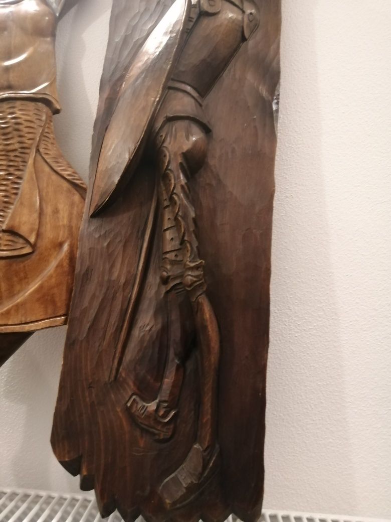 Lot 3 obiecte sculptura lemn, statuetă tablou