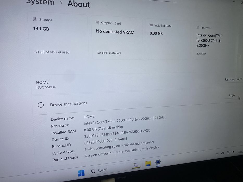Mini desktop PC Intel NUC7i5BNK – i5, 8GB RAM, SSD, 4K aproape nou