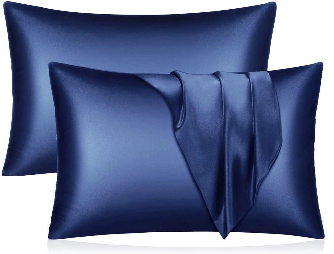 Pachet de 2 fețe de perna din satin albastru inchis , 50 x 70 cm