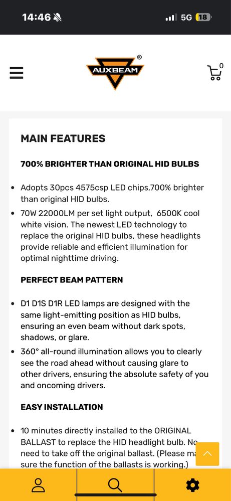 Nou Set 2 becuri led Premium  D1s Auxbeam 70w 22000 lumeni 6500k