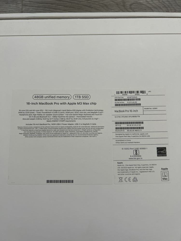 Apple MacBook Pro 16 Silver M3 Max 16-Core, GPU 40-Core, 48 GB, 1TB