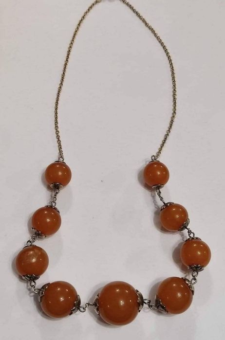 Руско (СССР) сребърно колие с кехлибар