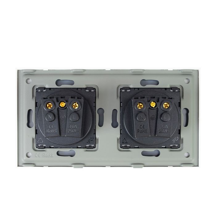 Priza dubla incastrabila PNI WP312 cu rama din sticla, 16A