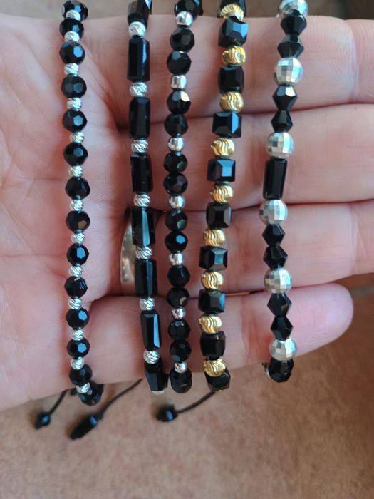 Bratari handmade cu bilute din argint pe snur reglabil