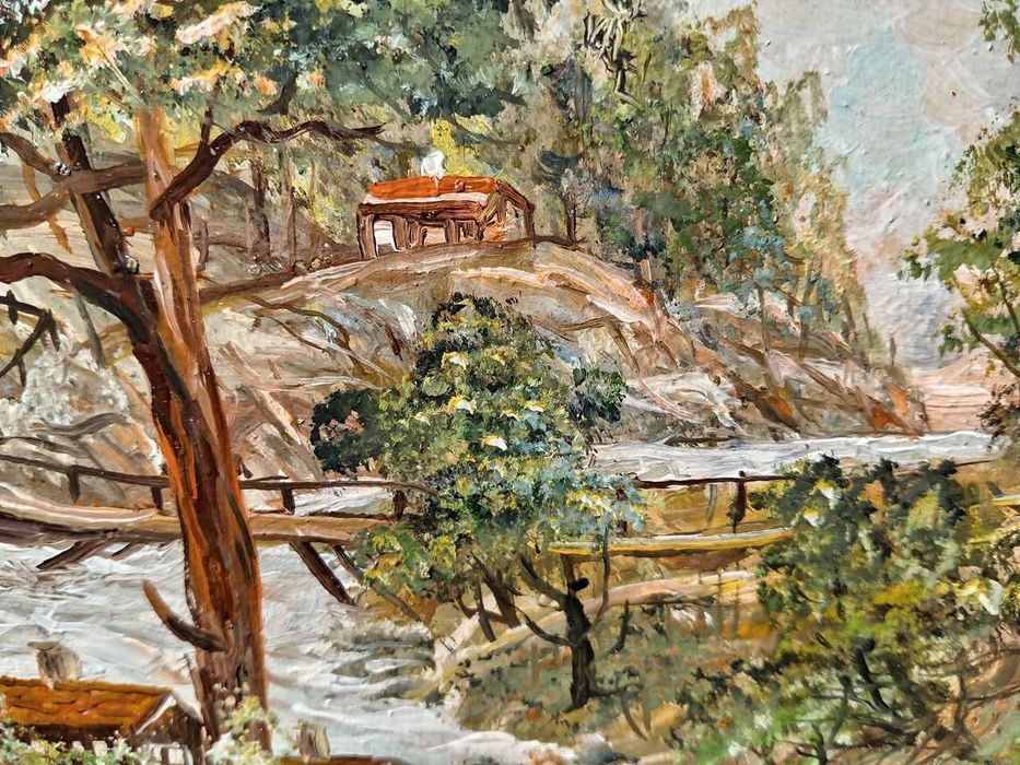 Tablou vechi - peisaj montan cu rau - semnat S. Mutzner