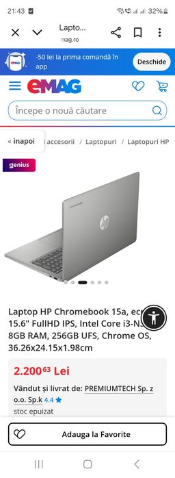 Laptop HP Chromebook 15a