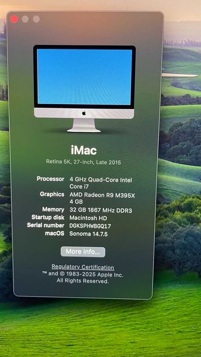 IMac 27   CPU  I7 4,2  32 Gb Ram  1T SSD