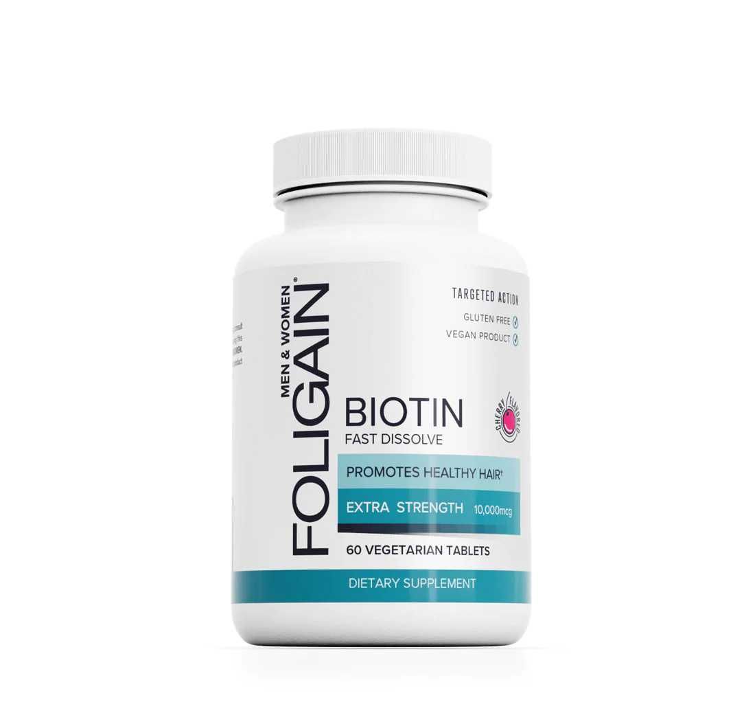 Foligain Biotina Regenerare Par 10,000mcg, aroma de cireșe- 60 Tablete