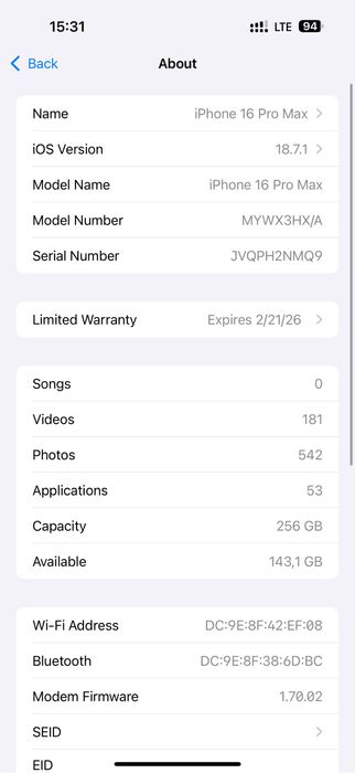 16 pro max 256gb